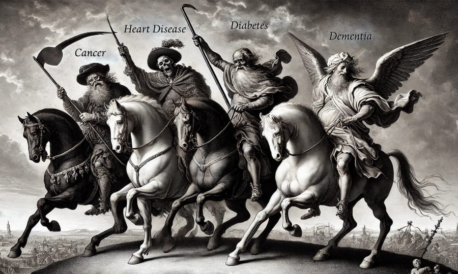 The Four Horsemen of age-related diseases: cancer, heart disease, diabetes, and dementia